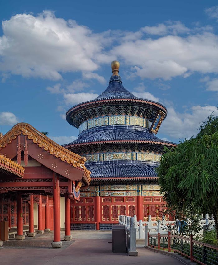 services-01 Traditional Chinese architectural structure at Epcot's China Pavilion in Florida.